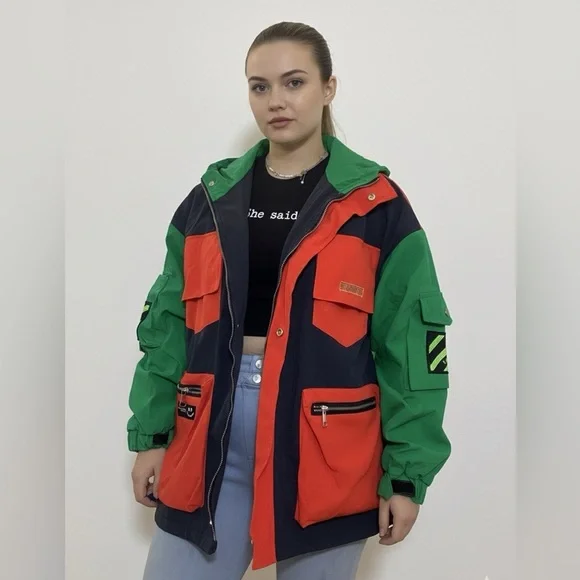 Vibrant Green and Orange Colorblock Jacket - Picture 3 of 9